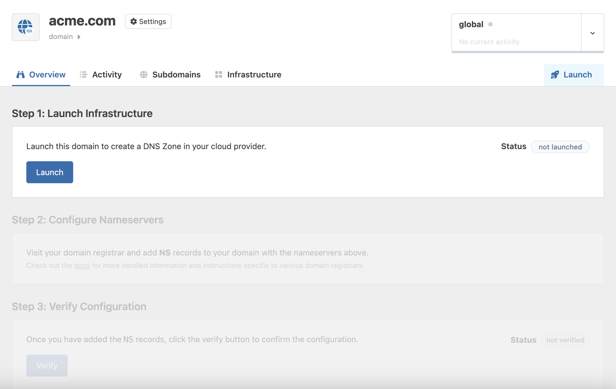 Launch Domain - Create DNS Zone