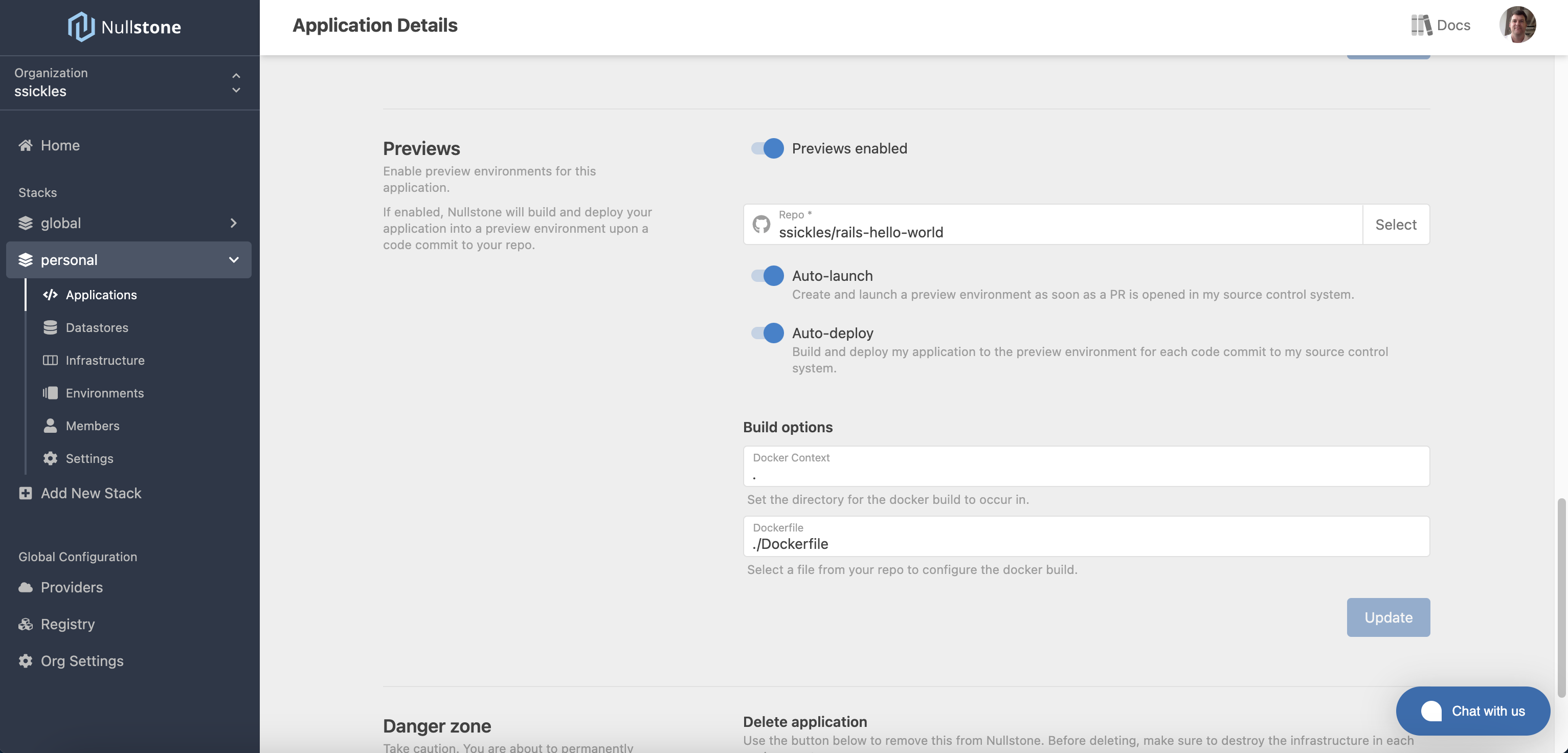 Preview Environments - Configure Application